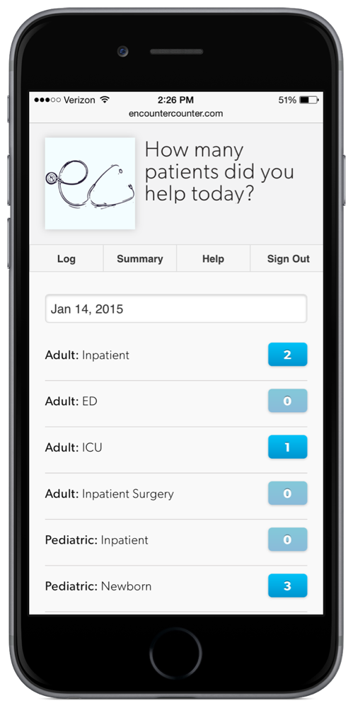 Main Tally Screen of App